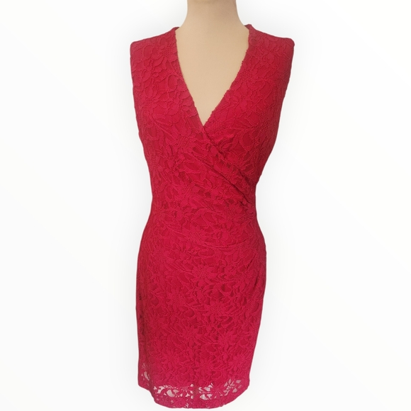 LAUREN RALPH LAUREN 🔖 Red Lace Sheath Cocktail Dress - Size 10 - Picture 3 of 15